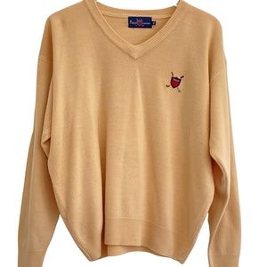 Polo Cashmere Ralph Lauren Golf Crest Women's V-neck Sweater Cream Size XL